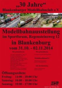 Vom 31.10. bis 02.11.2014 in Blankenburg - Quelle: Blankenburger Modellbahnclub