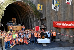 Impression von der Anschlagfeier für den neuen Albulatunnel der Rhaetischen Bahn am 31. August 2015 in Preda - Quelle: RhB / swiss-image.ch / Photo Michael Buholzer